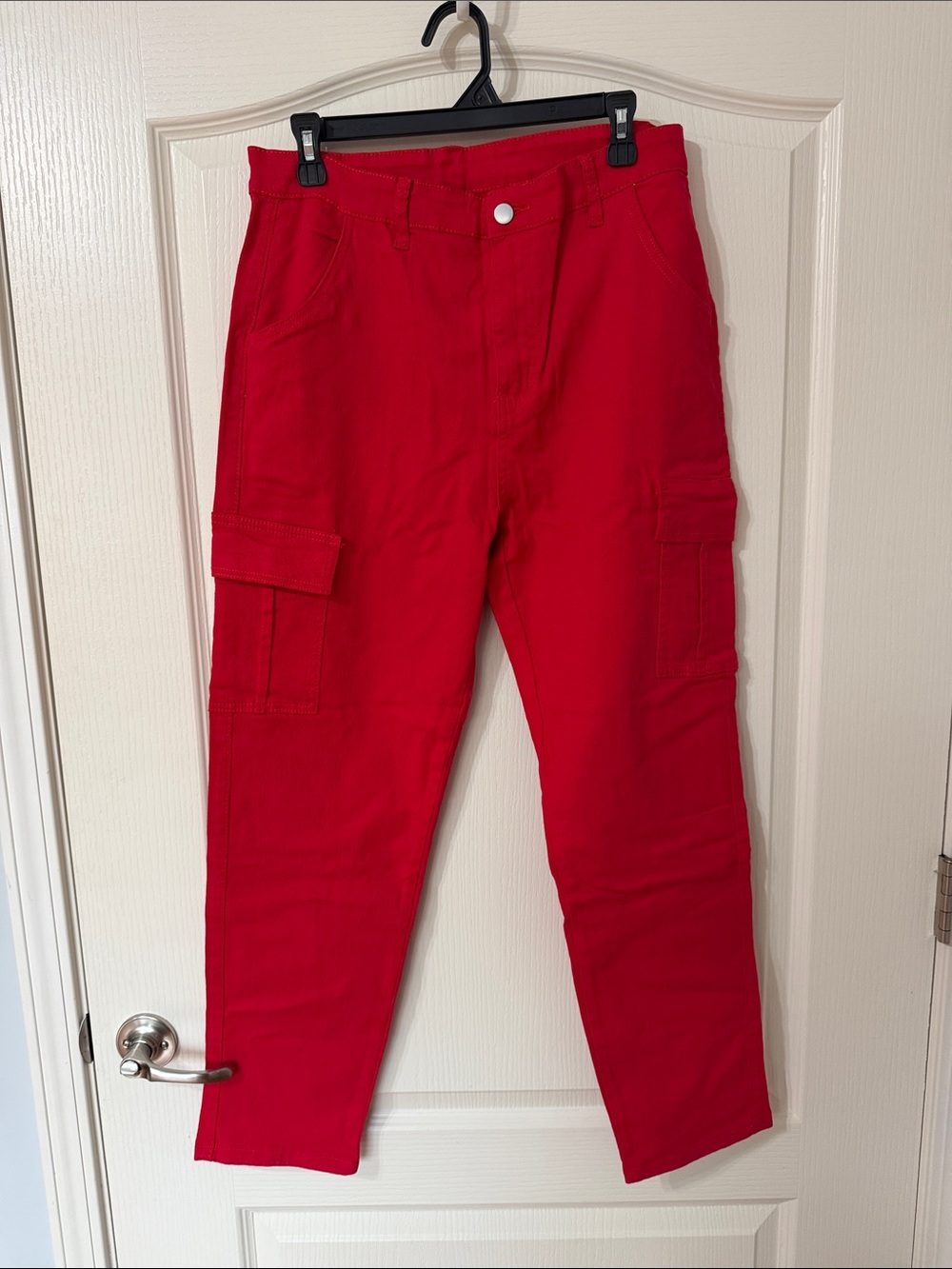 High-Waist Red Cargo Pants for Women